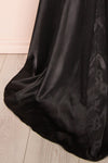 Moira Black Cowl Neck Satin Maxi Dress w/ High Slit | Boutique 1861 details