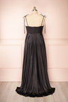 Moira Black Cowl Neck Satin Maxi Dress w/ High Slit | Boutique 1861 back plus size