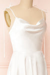 Moira Ivory Bridal Cowl Neck Satin Gown w/ High Slit | Boutique 1861 side close-up