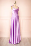 Moira Lavender Cowl Neck Satin Maxi Dress w/ High Slit side view