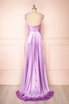 Moira Lavender Cowl Neck Satin Maxi Dress w/ High Slit back view