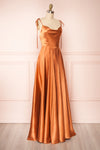 Moira Rust Cowl Neck Satin Maxi Dress w/ High Slit | Boutique 1861 side view