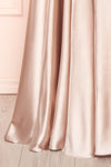 Moira Sand Cowl Neck Satin Maxi Dress w/ High Slit | Boutique 1861 bottom