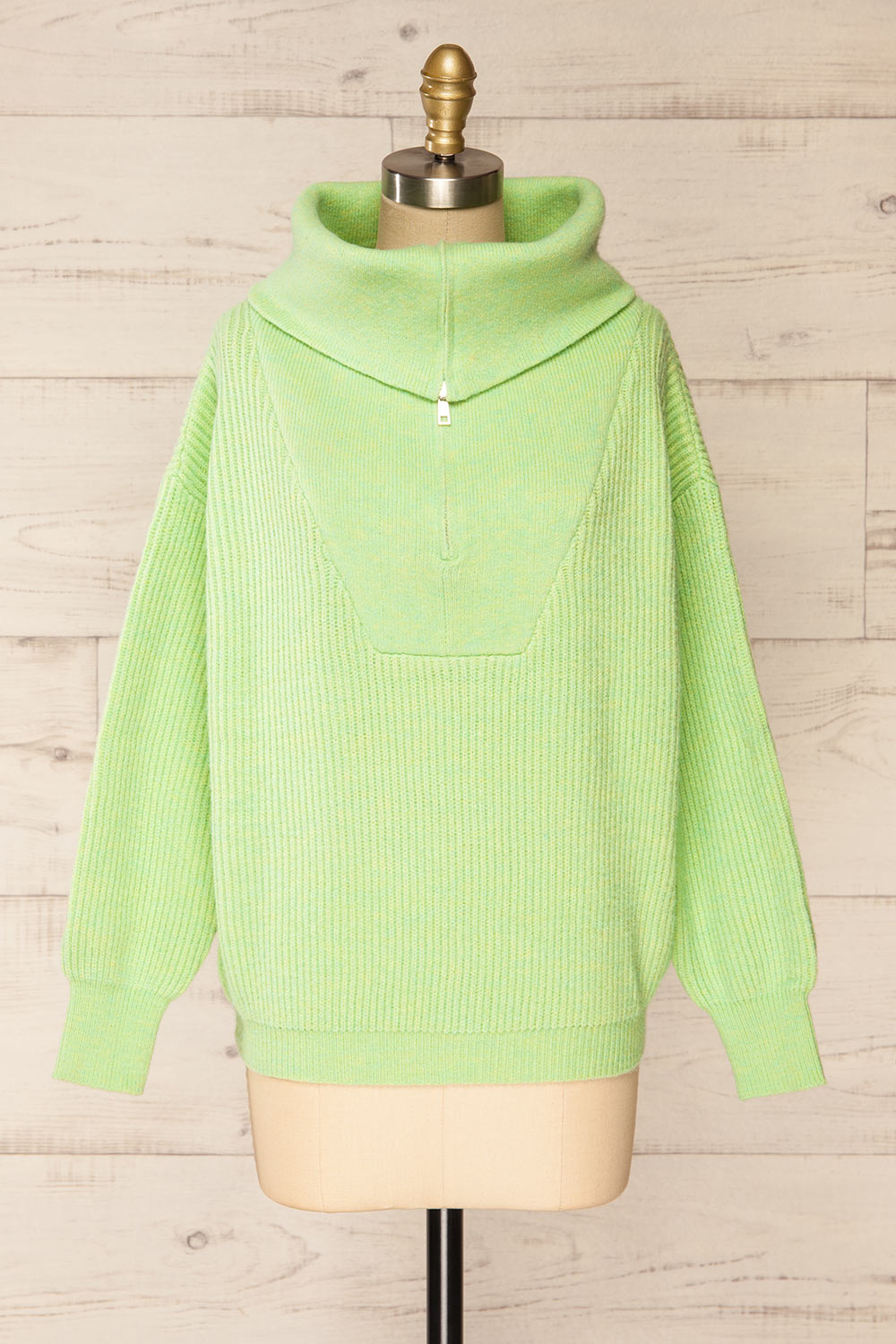 Molina Green Quarter-Zip Rib Knit Sweater | La petite garçonne front view