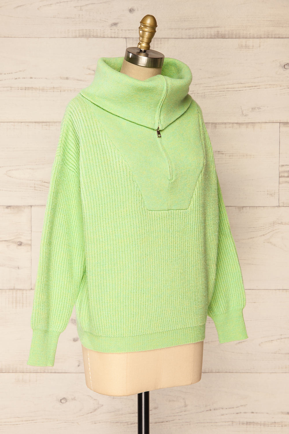 Molina Green Quarter-Zip Rib Knit Sweater | La petite garçonne side view