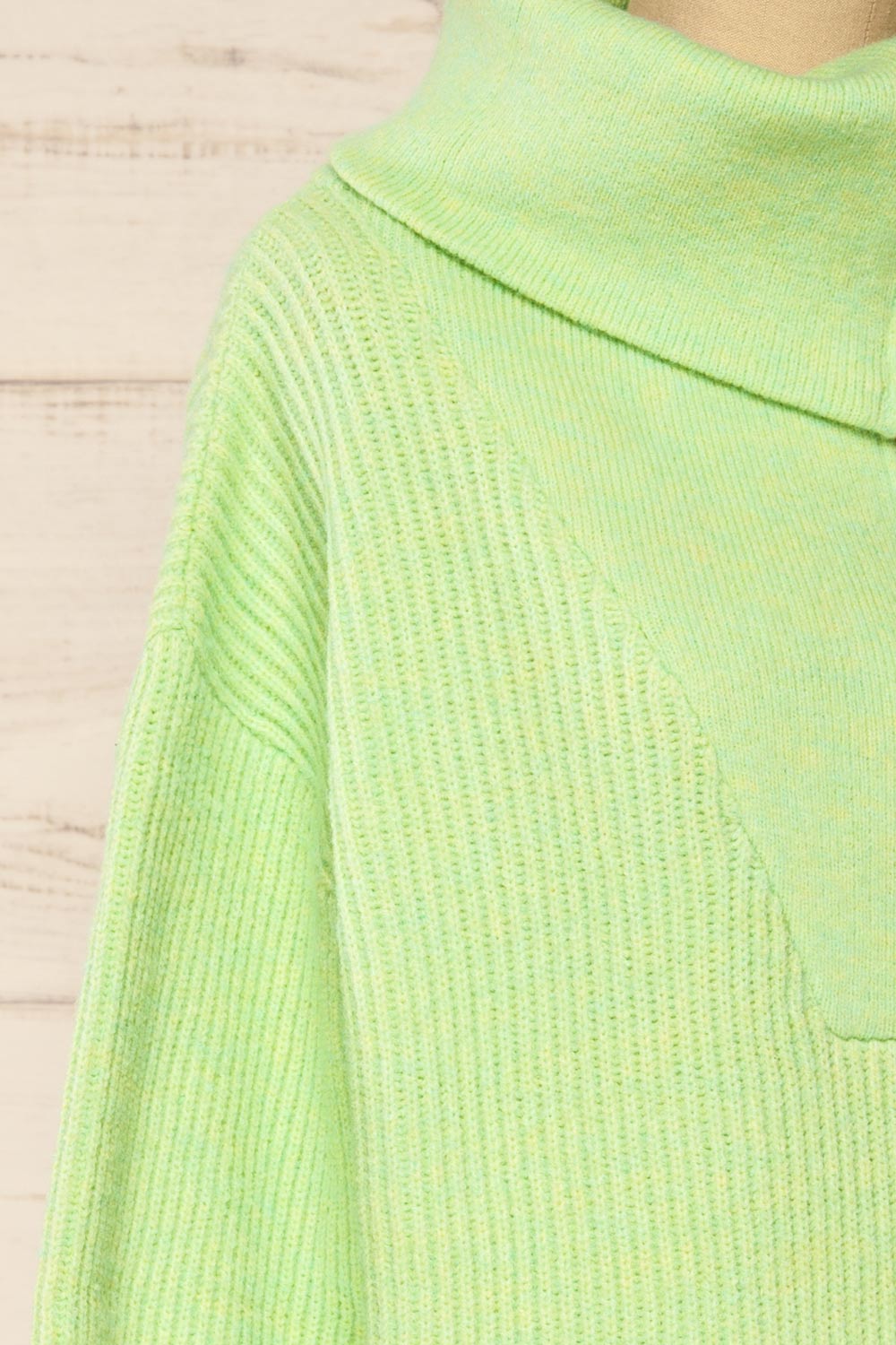 Molina Green Quarter-Zip Rib Knit Sweater | La petite garçonne side close-up