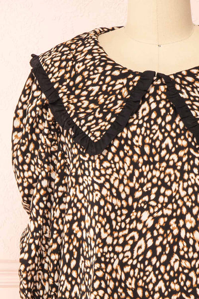 Moni Leopard Print Blouse w/ Peter Pan Collar | Boutique 1861 front close-up
