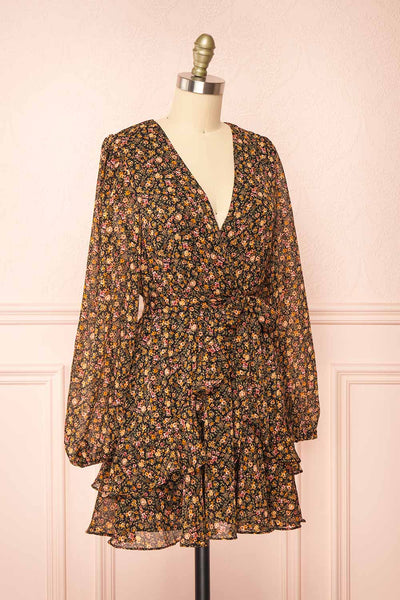 Monique Short Floral Dress w/ Puffy Sleeves | Boutique 1861 side view