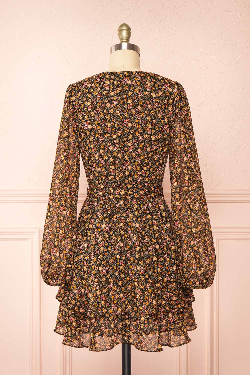 Monique Short Floral Dress w/ Puffy Sleeves | Boutique 1861 back view