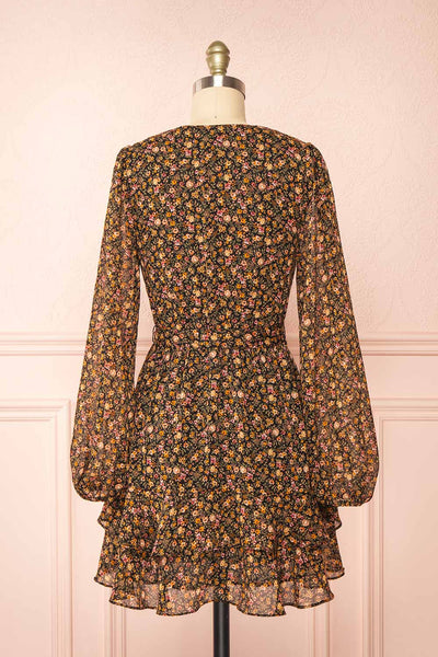 Monique Short Floral Dress w/ Puffy Sleeves | Boutique 1861 back view