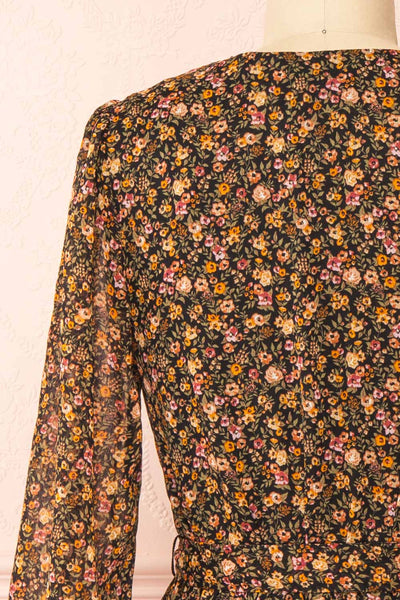Monique Short Floral Dress w/ Puffy Sleeves | Boutique 1861 back close-up