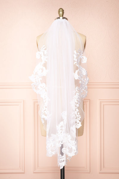 Monoceros White | Mesh Wedding Veil w/ Lace Detail