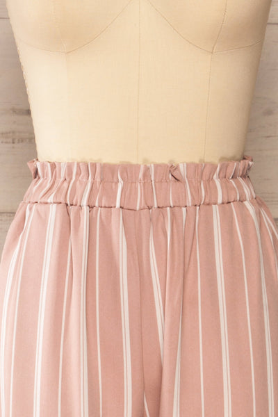 Montpellier Pink Striped Straight Leg Pants | La petite garçonne front close-up