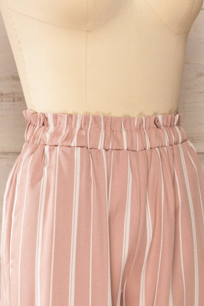 Montpellier Pink Striped Straight Leg Pants | La petite garçonne side close-up