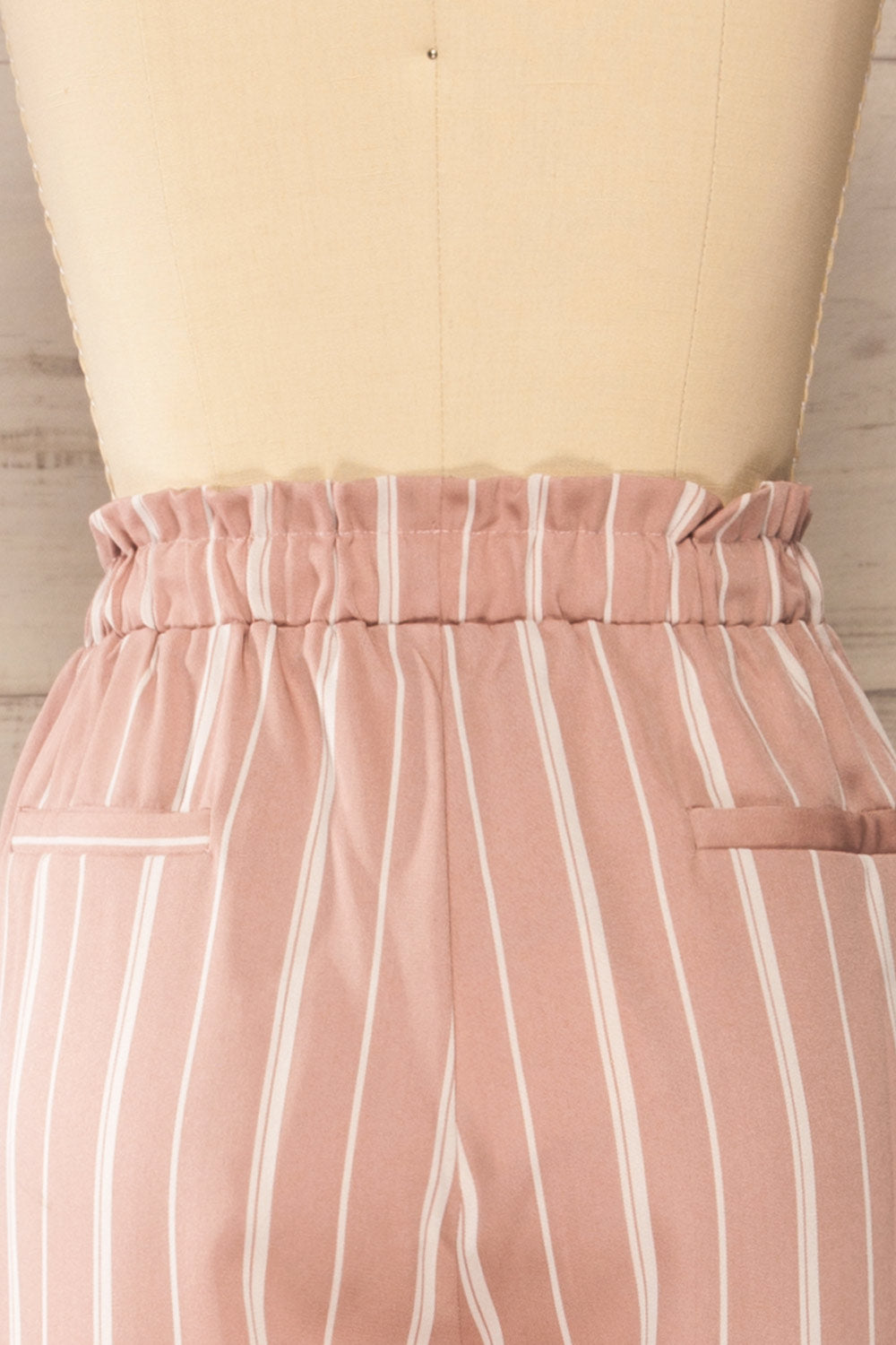 Montpellier Pink Striped Straight Leg Pants | La petite garçonne back close-up