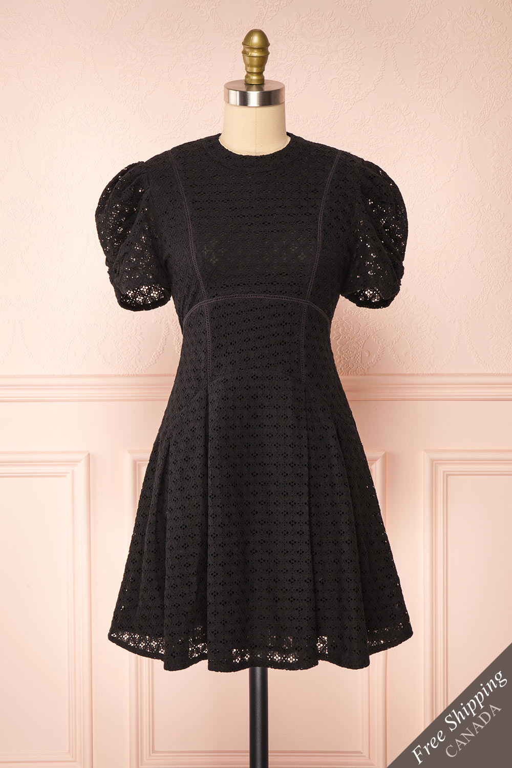 Morena Black Embroidered Short Sleeve Dress | Boutique 1861 front view 