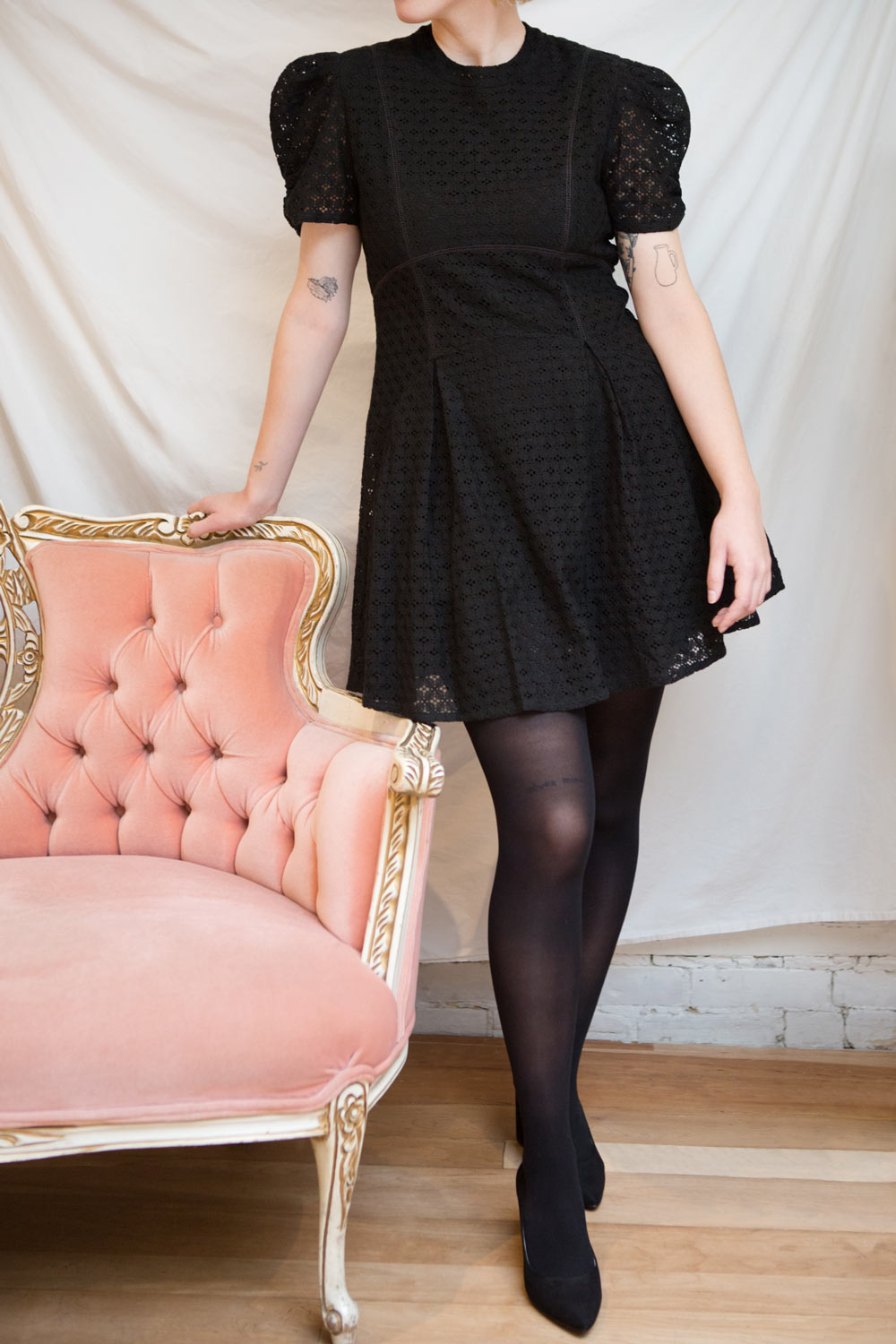 Morena Black Embroidered Short Sleeve Dress | Boutique 1861 model