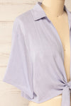 Moresby Lavender Tie-Front Crop Top | La petite garçonne side close-up