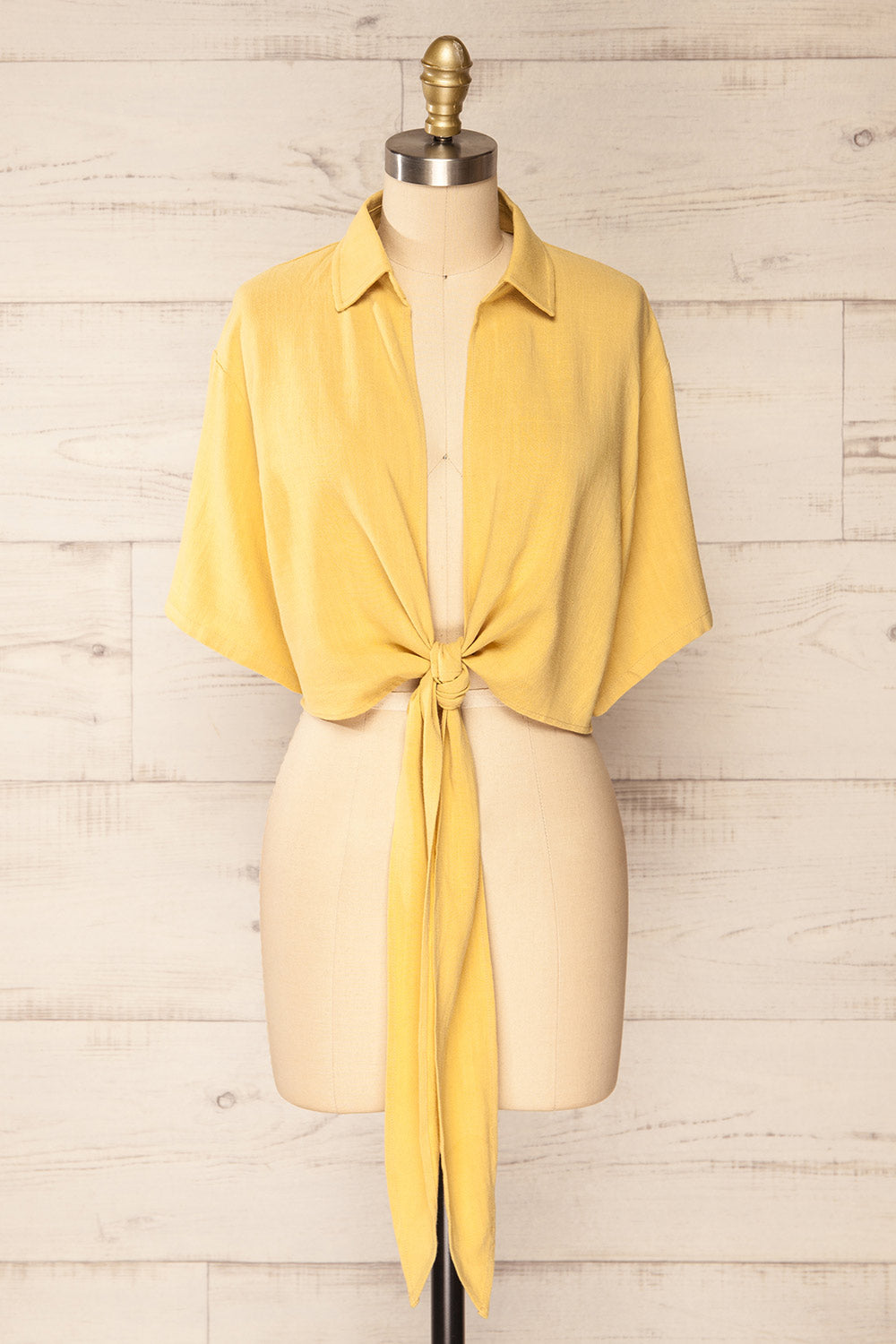 Moresby Yellow Tie-Front Crop Top | La petite garçonne front view