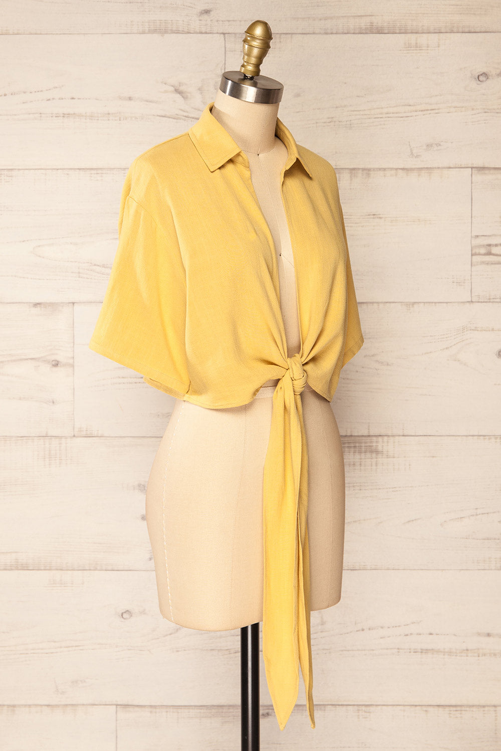 Moresby Yellow Tie-Front Crop Top | La petite garçonne side view 