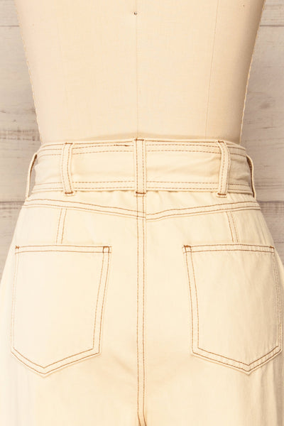 Mostoles High-Waisted Beige Denim Pants w/ Belt | La petite garçonne back close-up