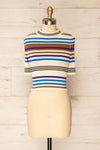 Motril Blue Ribbed Half Sleeve Top w/ Stripes | La petite garçonne front view