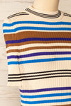 Motril Blue Ribbed Half Sleeve Top w/ Stripes | La petite garçonne side close-up