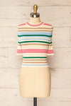 Motril Pink Ribbed Half Sleeve Top w/ Stripes | La petite garçonne front view