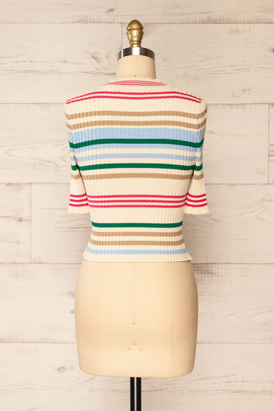 Motril Pink Ribbed Half Sleeve Top w/ Stripes | La petite garçonne back view