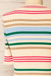 Motril Pink Ribbed Half Sleeve Top w/ Stripes | La petite garçonne back close-up