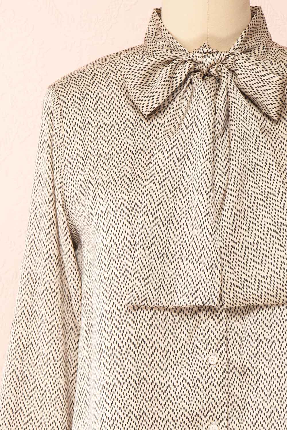 Moutin Patterned Blouse w/ Bow Detail | Boutique 1861 front close-up