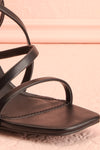 Mouvemente Black Crossed Strap High Heel Sandals | Boutique 1861 front close-up