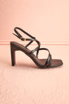 Mouvemente Black Crossed Strap High Heel Sandals | Boutique 1861 side view