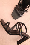 Mouvemente Black Crossed Strap High Heel Sandals | Boutique 1861 flat view