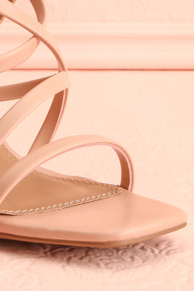 Mouvemente Blush Crossed Strap High Heel Sandals | Boutique 1861 front close-up