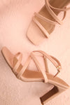 Mouvemente Blush Crossed Strap High Heel Sandals | Boutique 1861 flat view