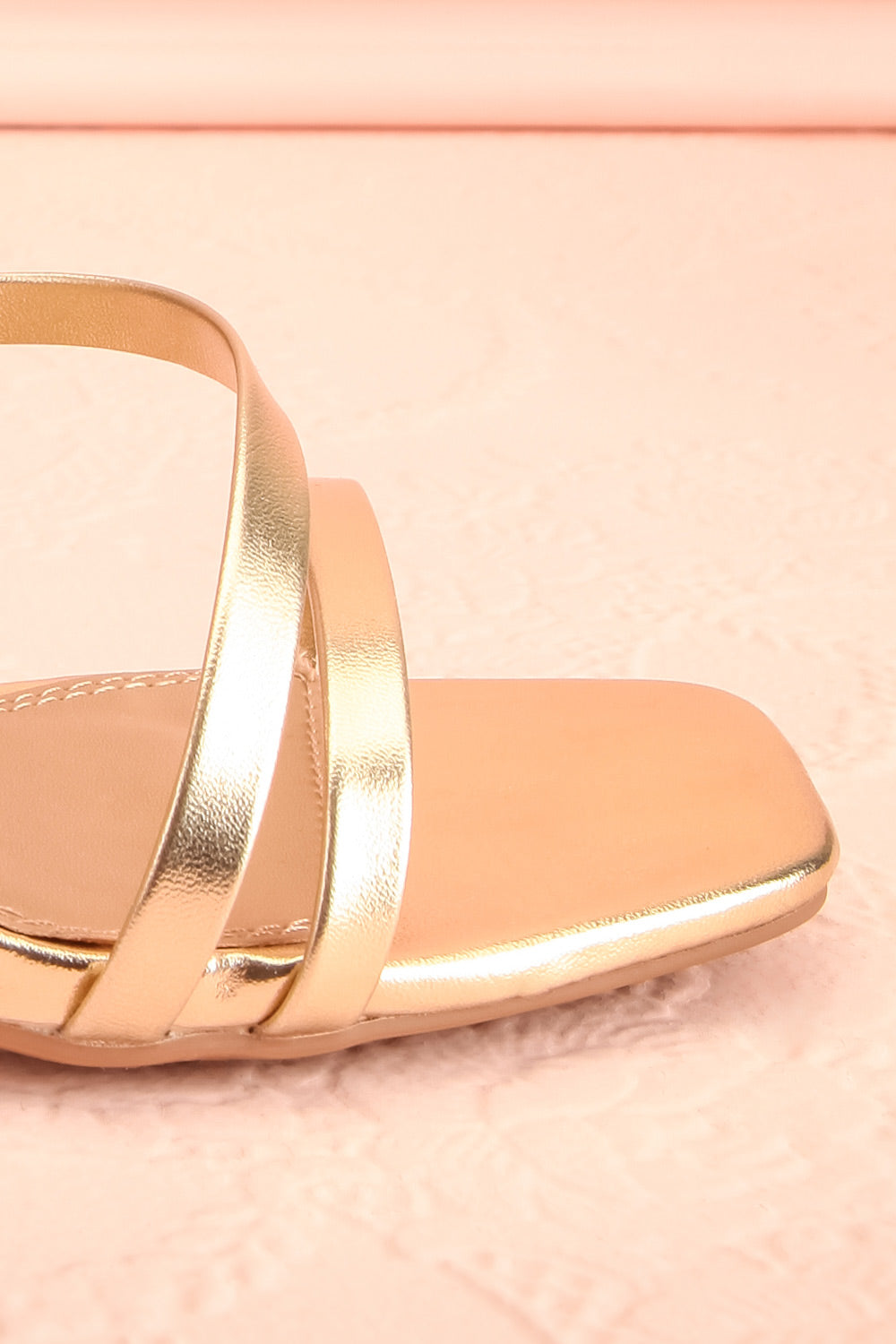 Mouvemente Gold Crossed Strap High Heel Sandals | Boutique 1861 side front close-up