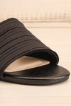 Mox Black Pleated Slide Sandals | La petite garçonne front close-up