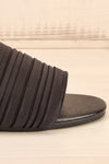 Mox Black Pleated Slide Sandals | La petite garçonne side close-up