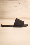 Mox Black Pleated Slide Sandals | La petite garçonne side view