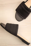 Mox Black Pleated Slide Sandals | La petite garçonne flat view