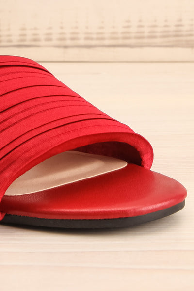 Mox Red Pleated Slide Sandals | La petite garçonne front close-up