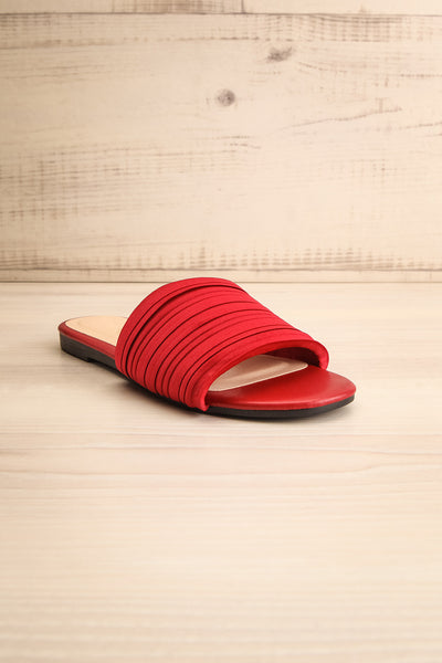 Mox Red Pleated Slide Sandals | La petite garçonne front view