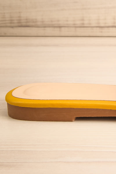 Mox Yellow Pleated Slide Sandals | La petite garçonne side back close-up