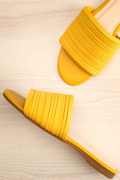 Mox Yellow Pleated Slide Sandals | La petite garçonne flat view
