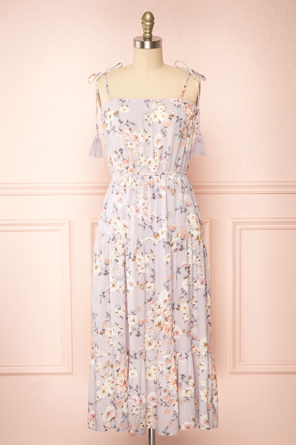 Moyana Floral Midi Dress w/ Tassel Straps | Boutique 1861 Full