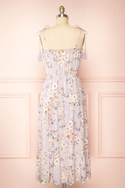 Moyana Floral Midi Dress w/ Tassel Straps | Boutique 1861 back view