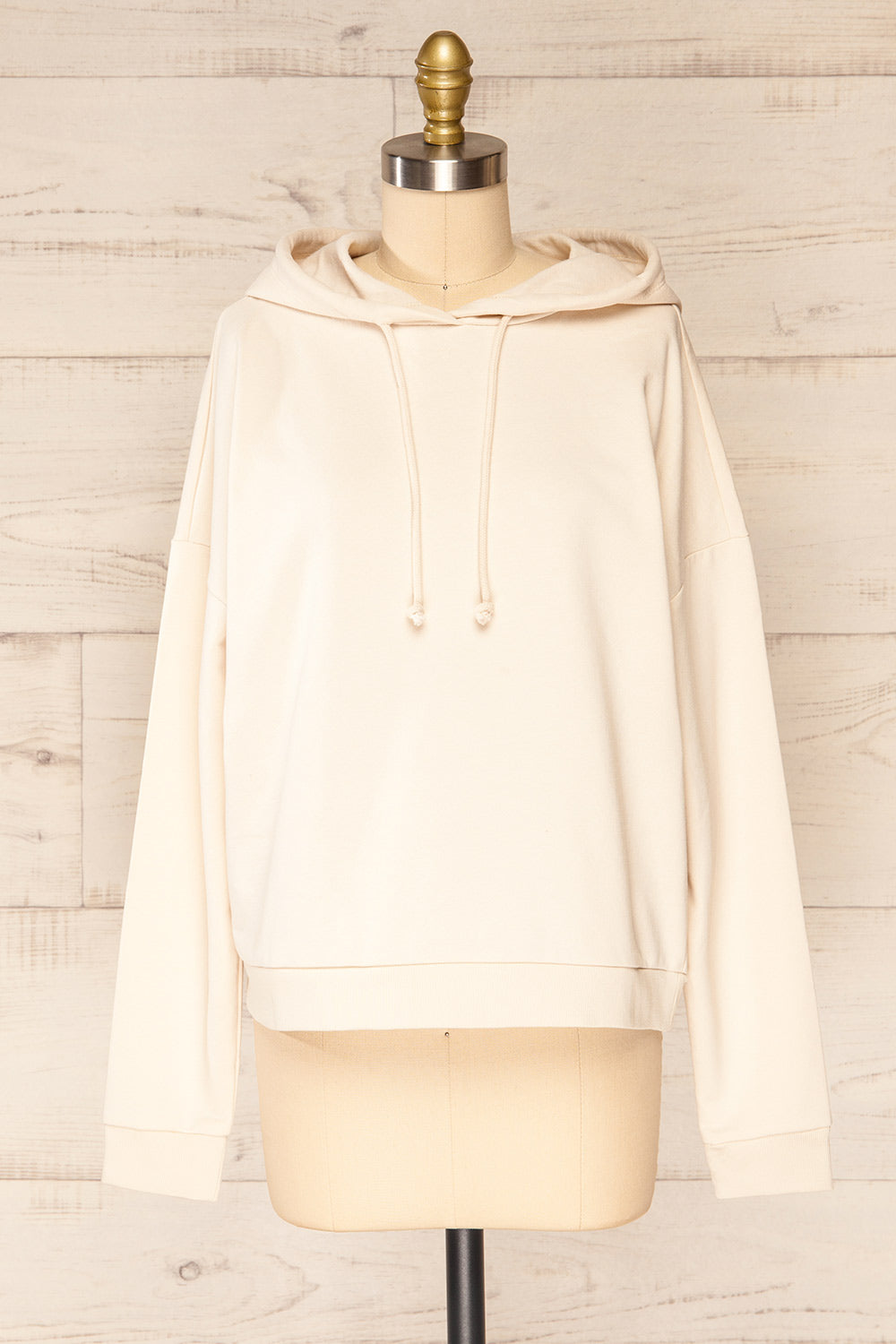 Munich Beige Long Sleeve Hooded Sweatshirt | La petite garçonne front view