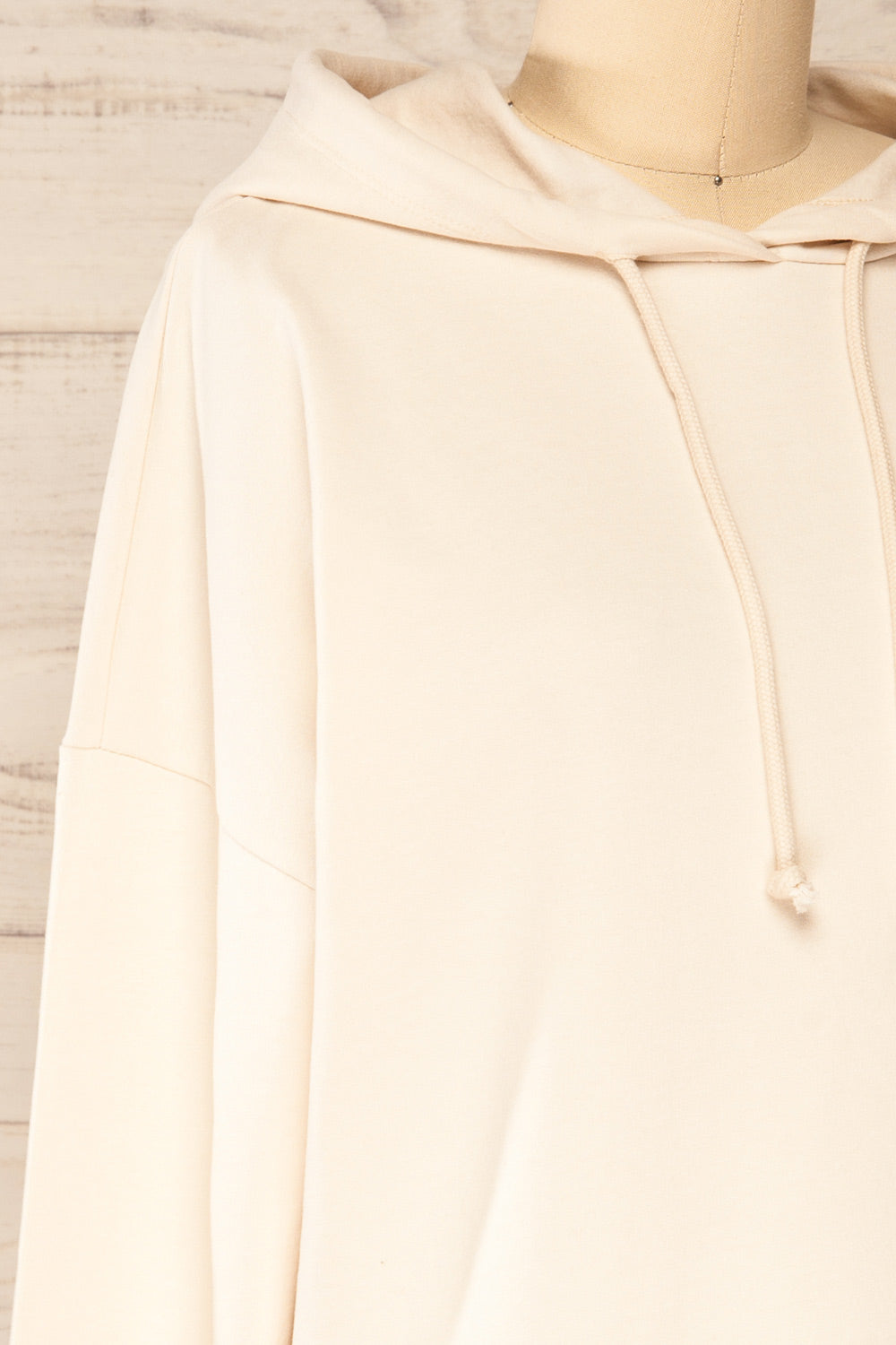 Munich Beige Long Sleeve Hooded Sweatshirt | La petite garçonne side close-up