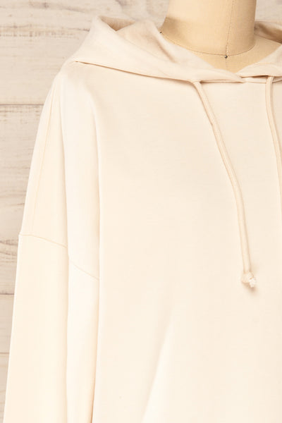 Munich Beige Long Sleeve Hooded Sweatshirt | La petite garçonne side close-up